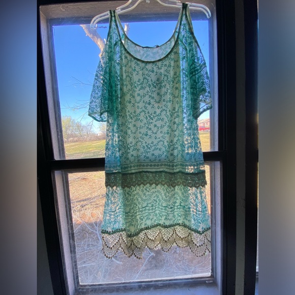 Gypsy 05 Crochet Lace Eyelet Beach Dress Tie Cold Shoulder - Picture 3 of 17